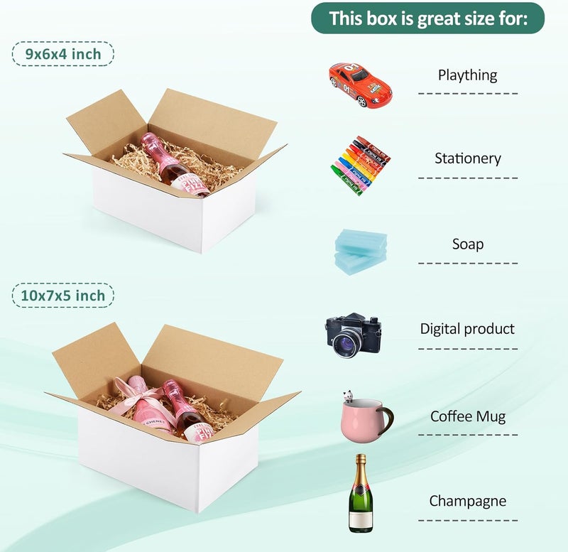 Eupako 30 Pack Small Shipping Boxes Assorted Sizes, 9x6x4 & 10x7x5, 15 PCS Each, White Corrugated Box Mailers, Cardboard Boxes for Packaging Small Business, Mailing - Image 3